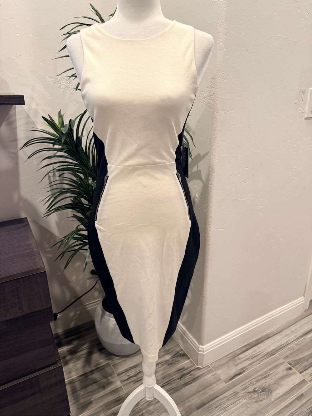 Express White Midi Dress with Black Side Panels